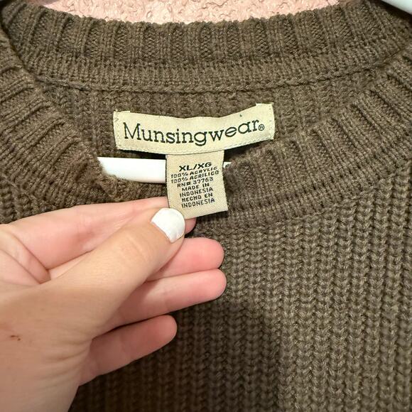 VTG Munsing Wear Mens XL Sweater Green Grey Knitted Pullover Long Sleeve Acrylic - Picture 4 of 4